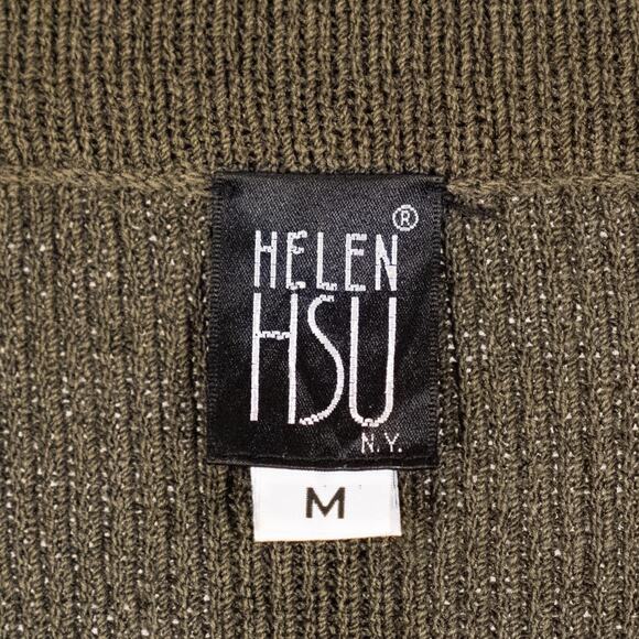 Vintage 80s Helen Hsu Classic Knit Cardigan Women's MEDIUM Olive Green Modest - Picture 6 of 6